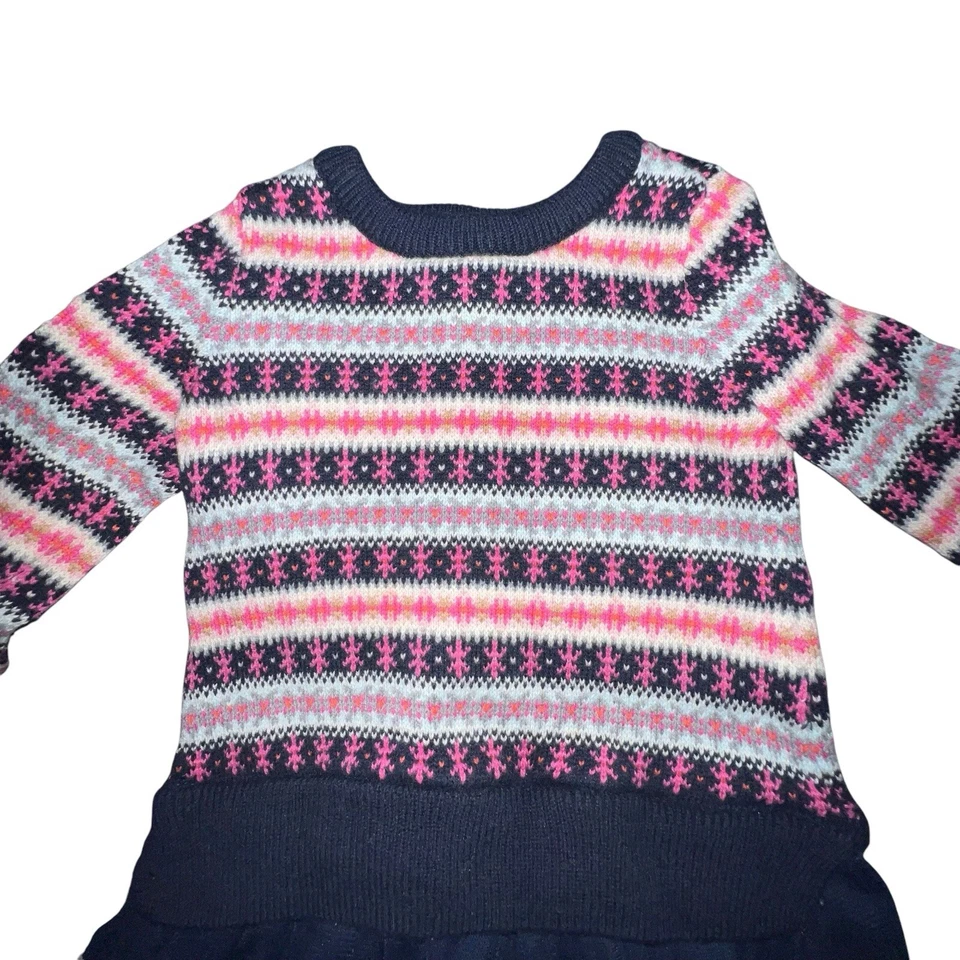 Baby Gap Girl 18-24M Wool Blend Sweater Dress Long Sleeve Navy Blue Fair isle - Image 2 of 4