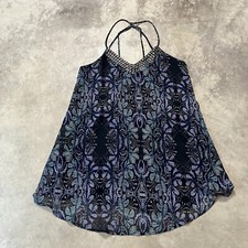 ASTR The Label Womens M Blue Teal Floral Beaded Halter Swing Mini Dress