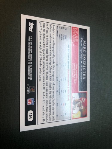 2005 Topps Marc Boerigter #104 Kansas City Chiefs Football Karte NM - Bild 3 von 4