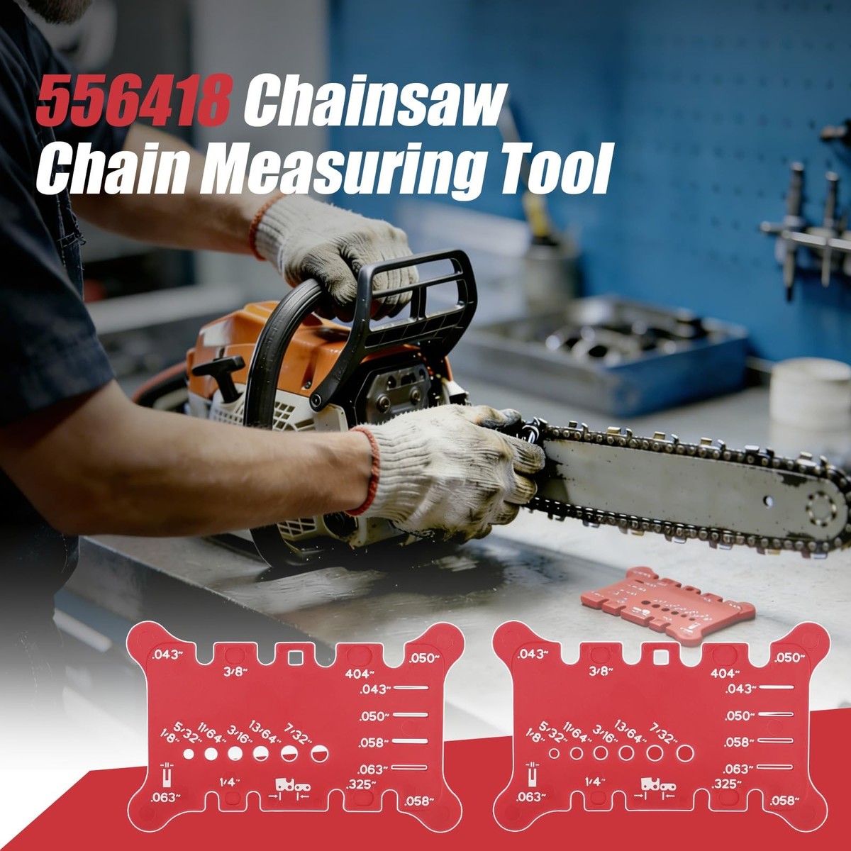 556418 Chainsaw Chain Measuring Tool for Pitch, Gauge, Bar Groove
