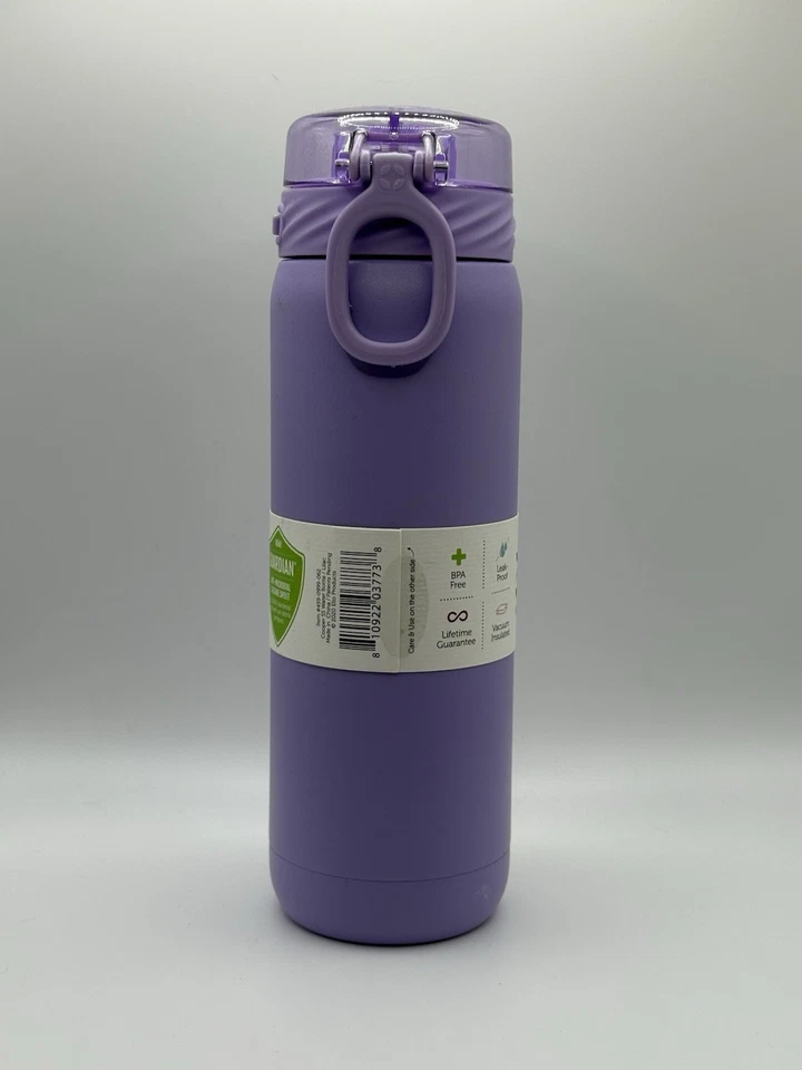 Botella de agua de acero inoxidable Ello Cooper 22 oz con pajita y asa de transporte PÚRPURA Foto 2 de 2