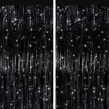 2 Pack Black Metallic Tinsel Foil Fringe Curtains, Door Streamers Photo Booth Ba