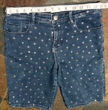 VTG Osh Kosh B'Gosh Girls Size 14 Denim Shorts wth Hearts Adjustable Waist EUC