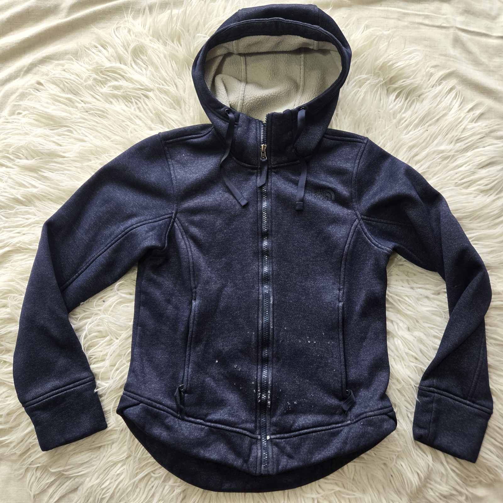 The North Face Womens Size Small Navy Blue Fleece Zip Front Hoodie Jacket Fitted