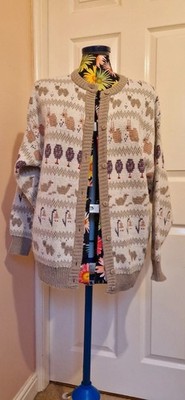 Vintage Frühling Ostern Strickjacke Honig One Size Strick Schaf Hase Ente Muster