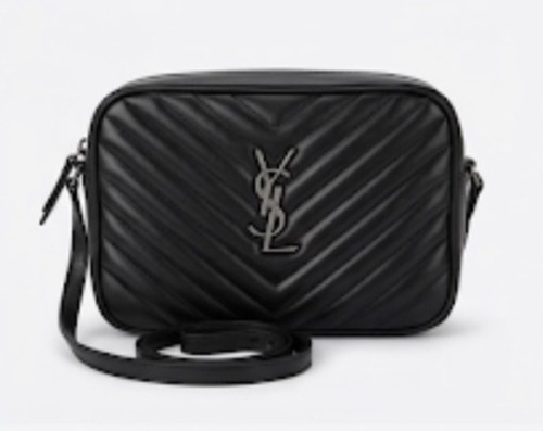 Saint Laurent YSL Lou Camera Bag Chevron Crossbody Bag Black Leather Purse