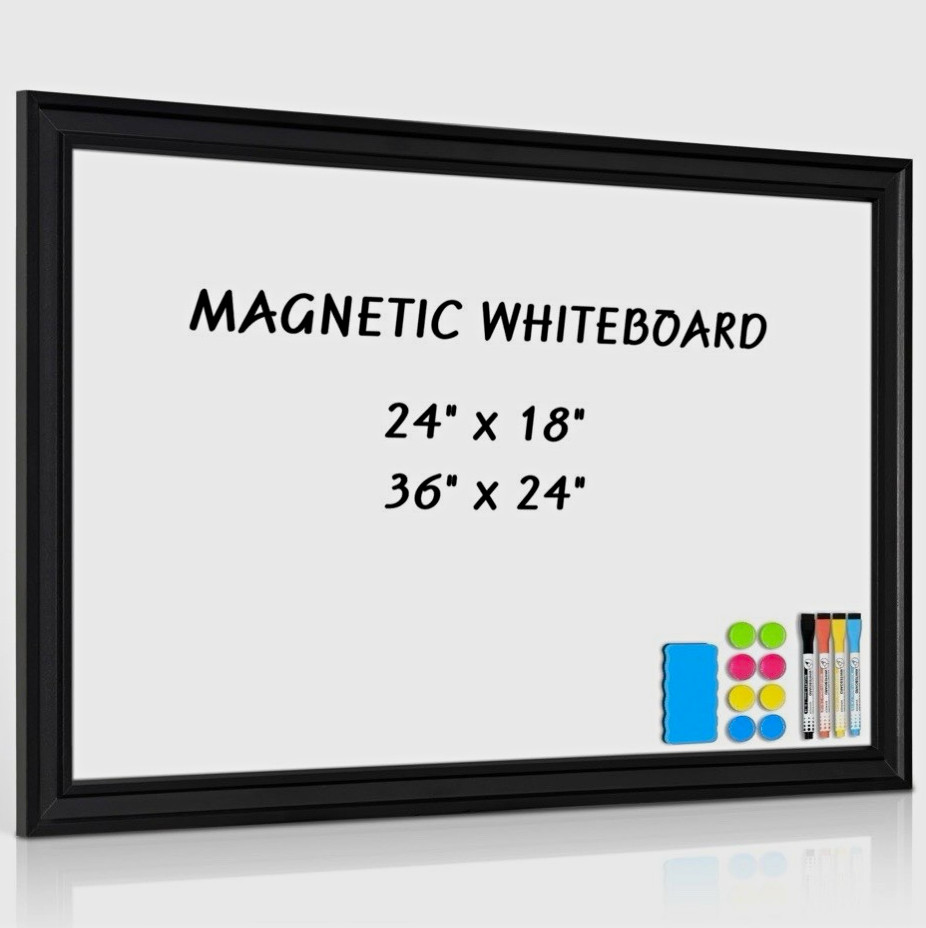 Magnetic Whiteboard Dry Erase Board, Magnetic Surface, Black Frame