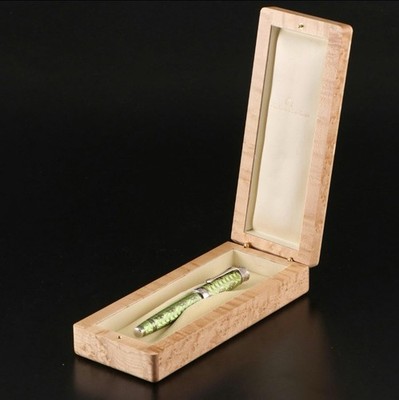 Michel Perchin 19/88 Green Fountain Pen 18K M Nib, Silver Trim, Wood Box