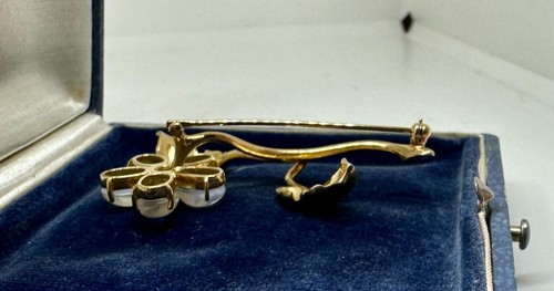 Retro Mondstein Saphir Blume Brosche 14 Karat Gold Antik Midcentury - Bild 9 von 21