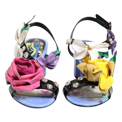 DOLCE & GABBANA Shoes Multicolor Floral Appliqué Crystal Sandal