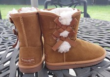 Koolaburra by UGG Kids Suede Faux Fur Bow Mid-Calf Boots Brown US 10