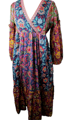 #ad #ad Sundance Floral Patchwork Boho Midi Dress Womens Size M Ruffle Balloon Sleeve $38.69