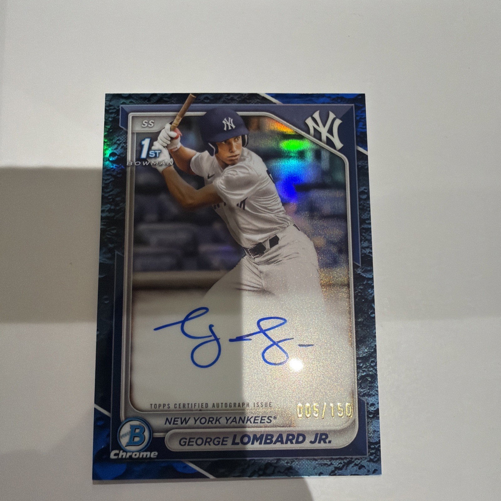 2024 Bowman Chrome George Lombard Jr. 1st Lunar Blue Refractor Auto /150 CPA-GLO view 1