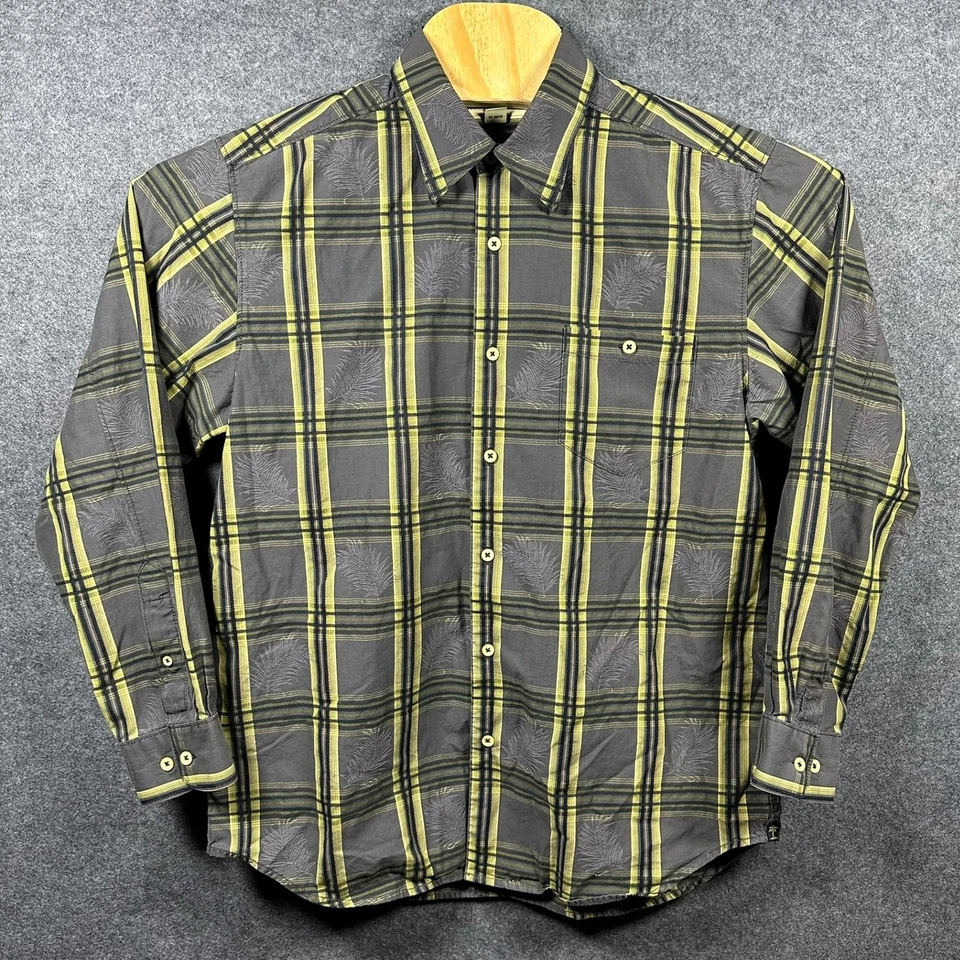 Tommy Bahama клетчатая рубашка мужская средний серый желтый длинным рукавом пальма дерево - Изображение 2 из 4
