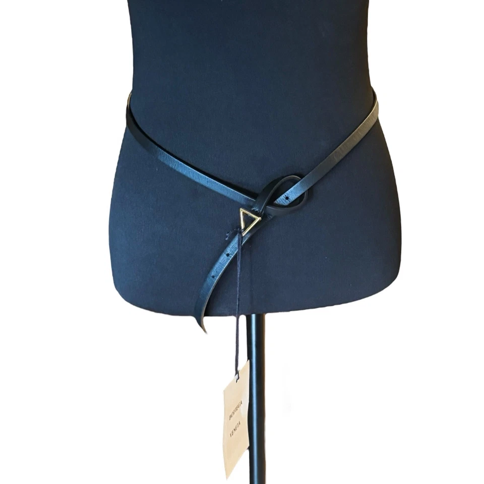 NWT Bottega Veneta Black Leather Skinny Triangle Buckle Belt Size 90/38 - Image 2 of 4
