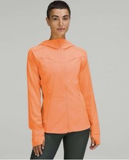 Lululemon Mist Over Windbreaker Jacket Size 10 Orange Hooded Water Repellent
