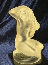 Lalique Frosted Crystal "Floreal" Figure Nude Woman on Black Base, France, 3.5"