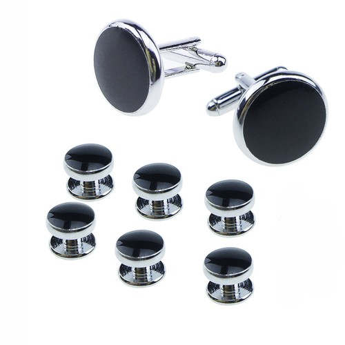 Juego de 8 gemelos y tachuelas para hombre para camisas de esmoquin negocios boda (negro) - Imagen 10 de 12
