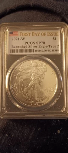 2021 Burnished Silver Eagle MS70 First Day Of Issue