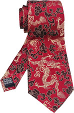 Men's Dragon Tie Peony Embroidery Woven Wedding Formal Silk One Size Wine Red