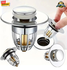 Universal Pop-Up Sink Drain Plug   Chrome Rebound Stopper with Hair Catcher