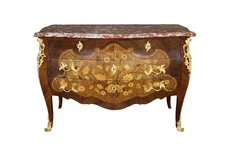 Gilt Dore' Bronze Inlaid Bombe French Louis XV Marble Top Commode