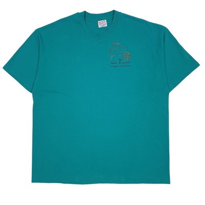 HANES Blaues T-Shirt Tee Einzelnaht Vintage 90er Made In USA Kurzarm