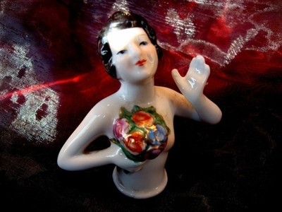 Art Deco-German Style Half doll Figurine Mata Hari Sexy Flowers Half Doll Pincus