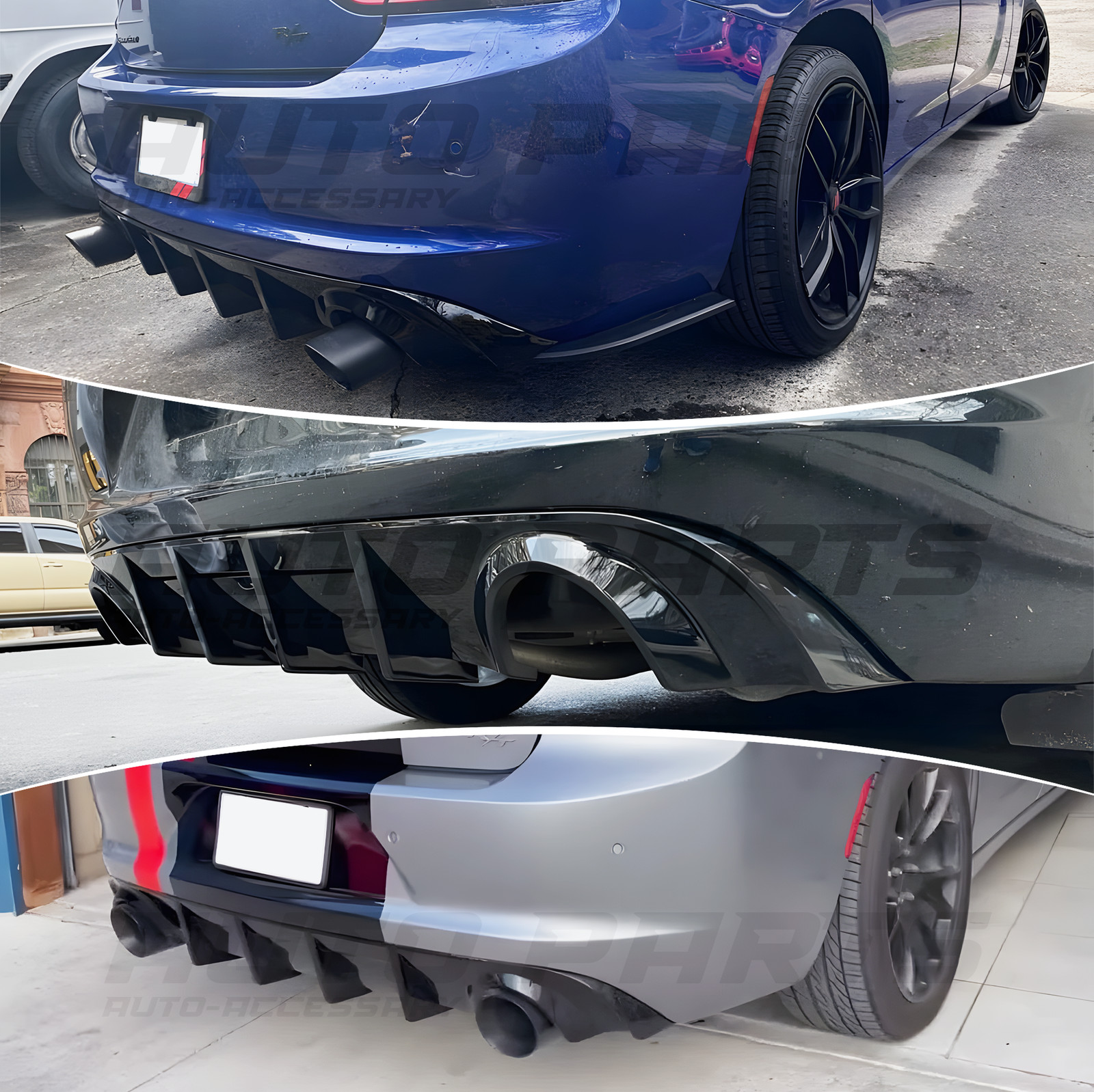 For Dodge Charger R/T SE SXT 2015-2023 Rear Bumper Diffuser Lip Gloss Black ABS