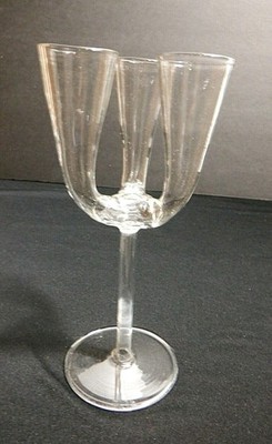 Vintage Triple Flute Shot Glass Unbranded Long Stem Blown Glass Cordial Trio