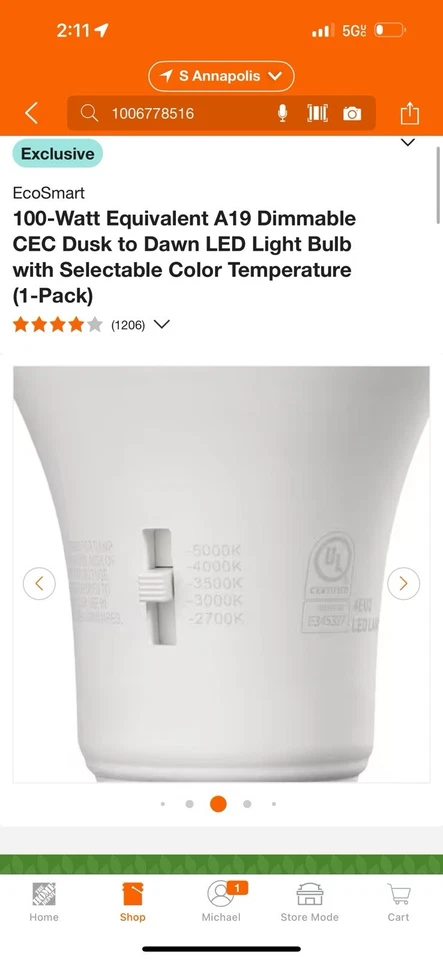 EcoSmart 100-Watt Equivalent A19 Dimmable CEC Dusk to Dawn LED Light Bulb 6 pack - Image 3 of 4