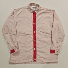 Chatham Deck Shirt Mens M Pink Long Sleeve Button Up Red Contrast Placket Rare