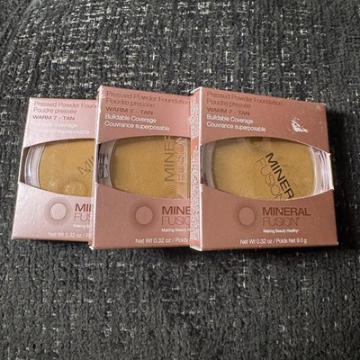 Mineral Fusion Pressed Powder Foundation Warm 7 Tan Skin 0.32oz 3 Pack