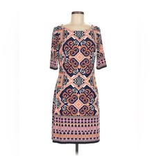 Eliza J Orange Blue White Print Shift Casual Office Work Dress 6