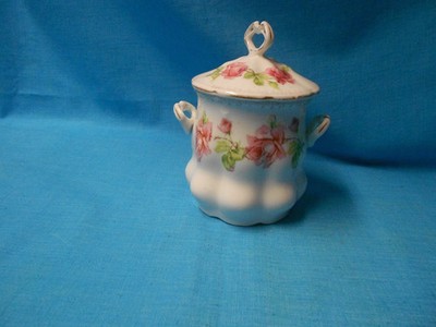 Vtg Victorian Austria Porcelain Biscuit Cracker Jar Rose Floral Lid Two Handles