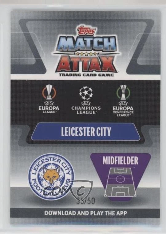 2021-22 Topps Chrome Match Attax UCL Gold Refractor /50 Harvey Barnes #18 - Image 2 of 2