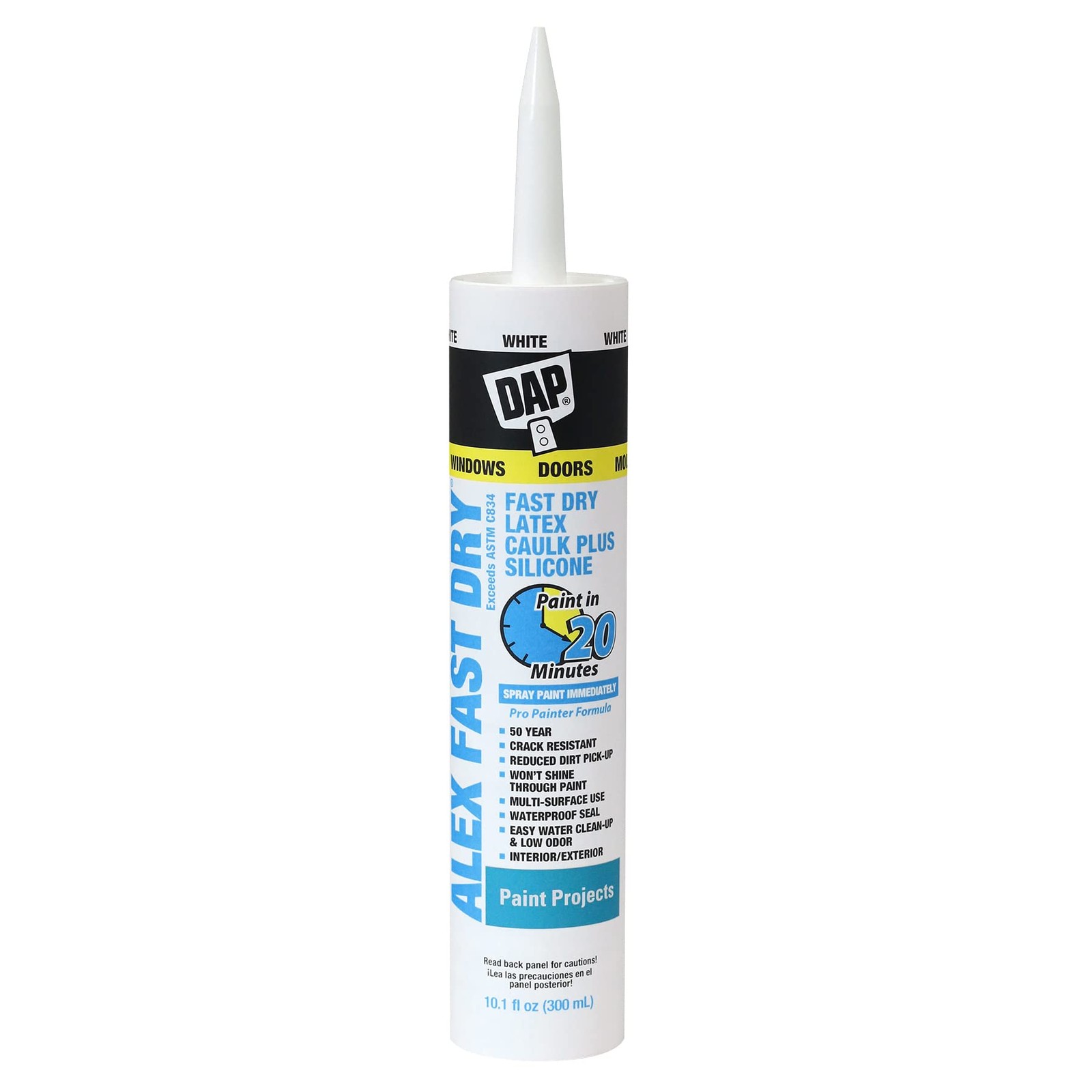 DAP Alex Fast Dry Caulk Plus Silicone 10.1 oz Waterproof Paintable White Caulk