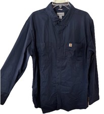 Carhartt Mens XL TALL Shirt Rugged Professional Series Navy Blue Relaxed Fit
