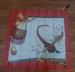 Sac fusil de chasse vintage Gucci FAISAN foulard soie orange 33"x33" jamais utilisé réf2095