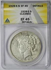 1928-S Peace Dollar $1 XF EF 45 Details Cleaned ANACS