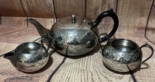 Lovely Vintage Sheffield Silver Plate Tea Set. Teapot, Milk Jug and |Sugar Bowl