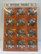 1950s/60s Western Sheriff Marshall Badges On Store Display Card Made In USA New