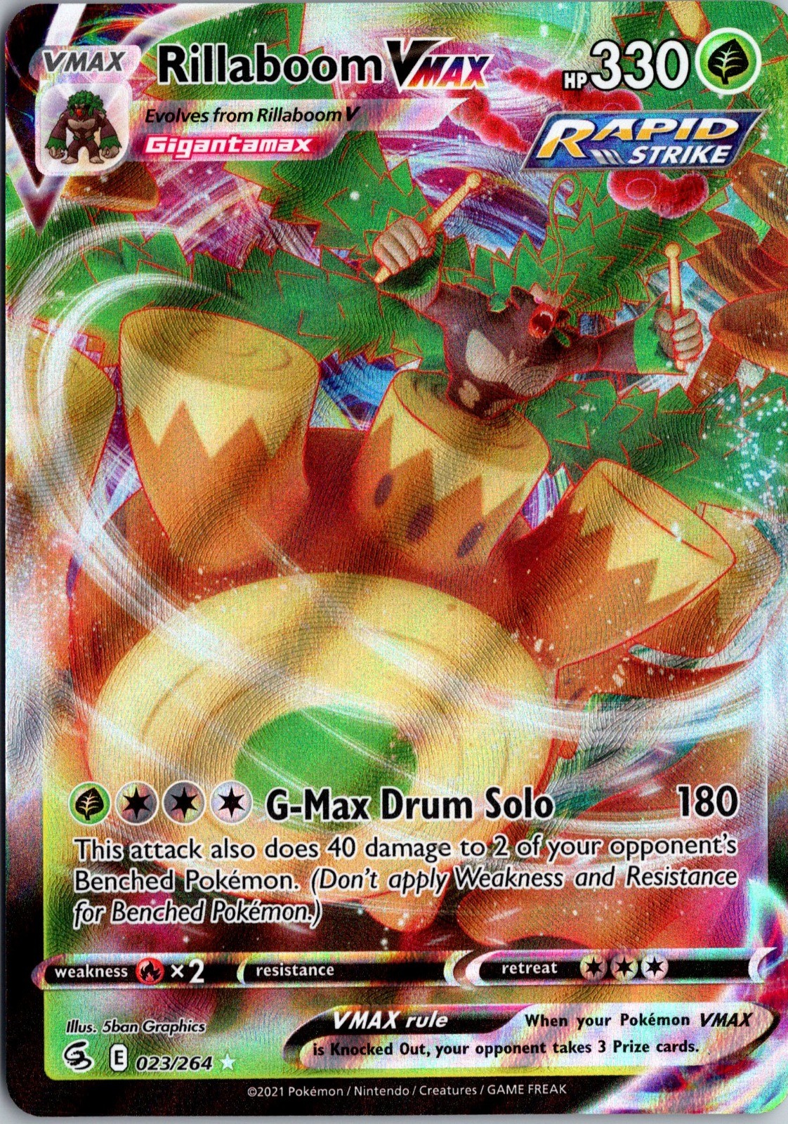 Rillaboom VMAX Holo Ultra Rare SWSH08: Fusion Strike 023/264 NM