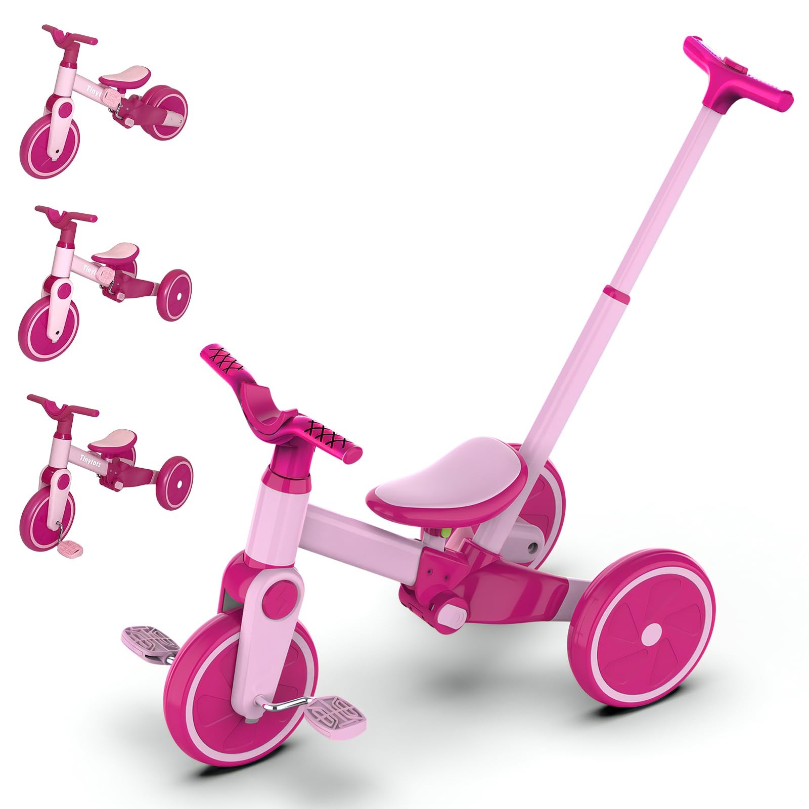 Tricycle for Toddlers 1-3 Year Olds, 5 in 1 Toddler Balance Bike Small, Pink 