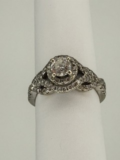 14K White Gold ZEI Diamond Halo Ring Round Cut Multi Row Band Read Description