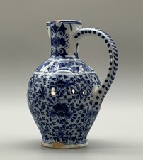 Dutch Delft Faience Jug 19th-Century Floral Pitcher Wine Ewer Blue & White