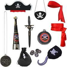 10Pcs Pirate Accessories Set Role Play Captain One Size, Aset-10pcs