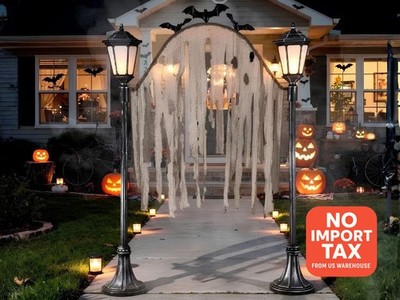 7 Ft Light-Up Cemetery Archway Halloween Yard Prop Decoration Bats Haunted House
