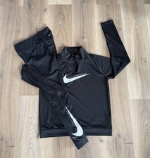 Nike Women  s Dri-Fit Black Tracksuit Set Small Swoosh Run 1/4 Zip Ladies Gym Set