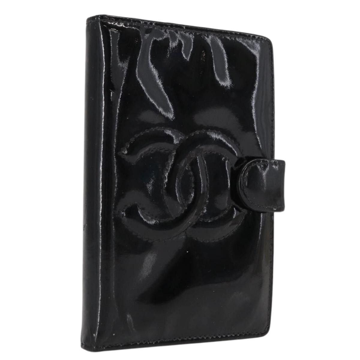 CHANEL Agenda Day Planner Cover Patent leather Gold Black CC Auth